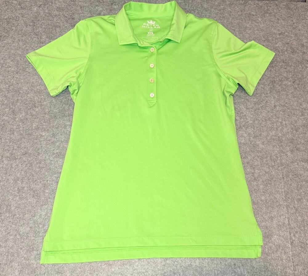 Peter Millar E4 Womens M Lime Green Golf Polo Shirt Wicking UPF 50+ Stretch